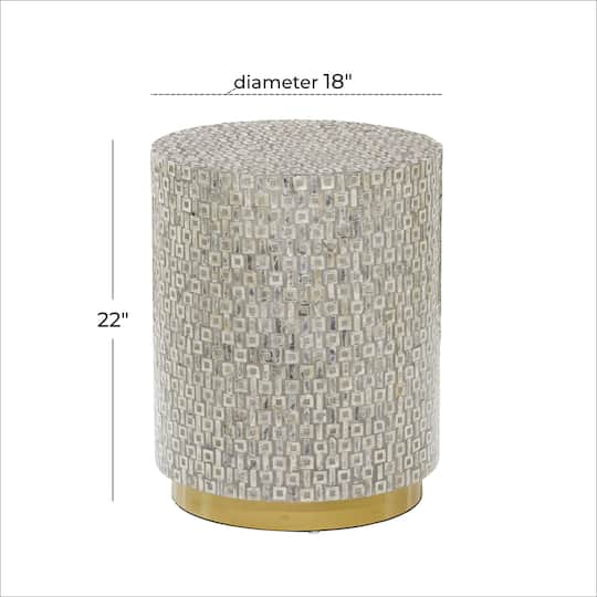 22" Mother of Pearl & Wood Round Accent Table